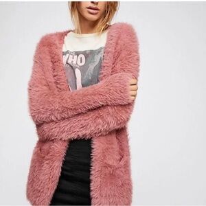 Free People Fuzzy Pink Cardigan Women’s Size XS